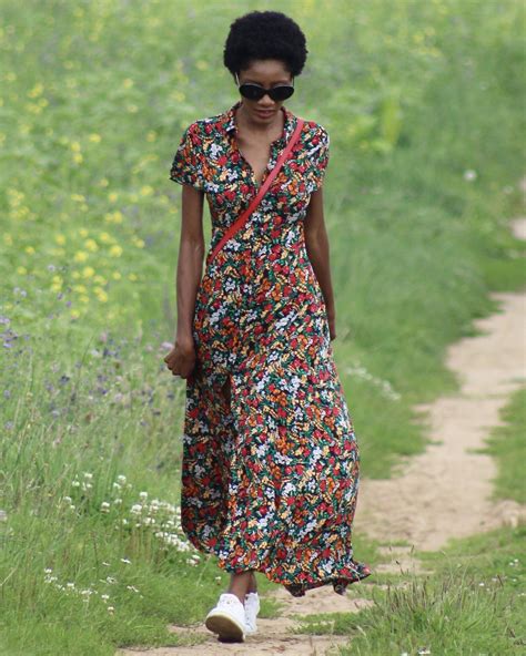 floral dress and sneakers